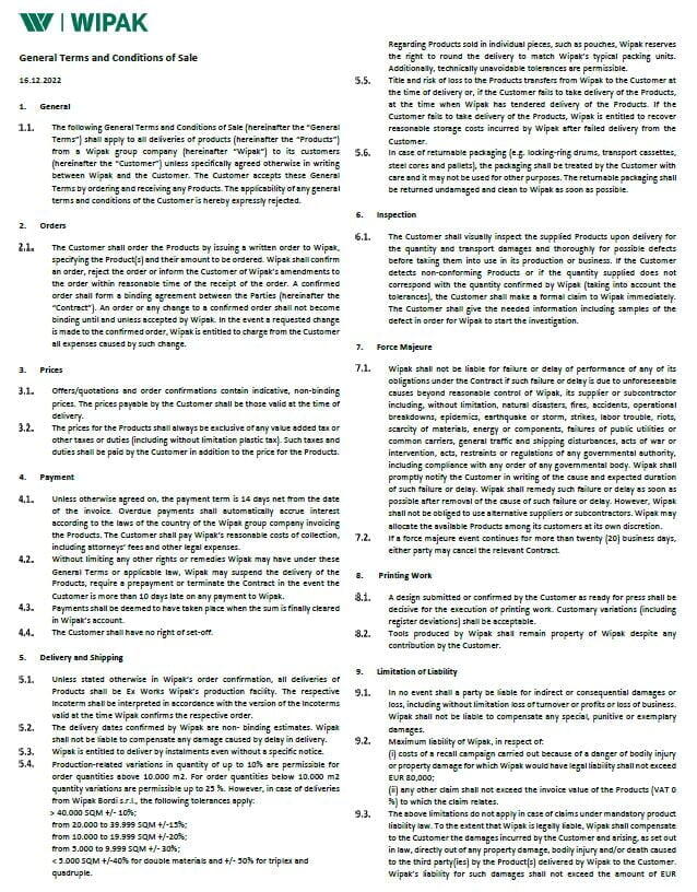 General Terms and Conditions of Sales
