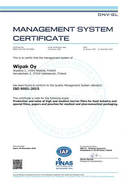 ISO 9001 – Nastola & Valkeakoski