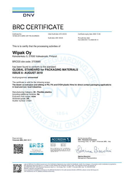 BRC/BRCGS – Valkeakoski